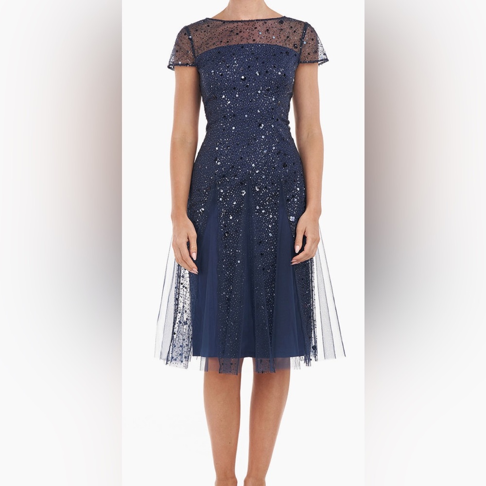 Navy cocktail dress with sequins